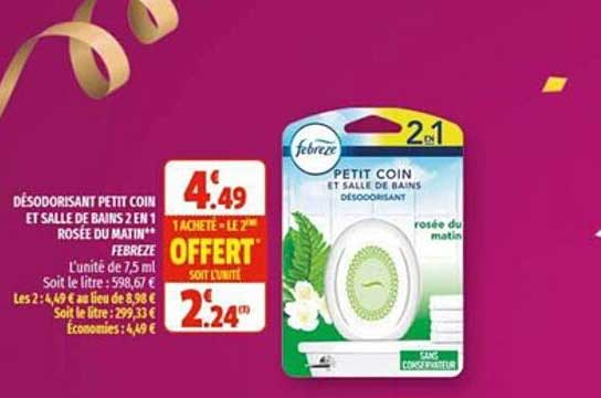 désodorisant petit coin et salle de bains 2 en 1 rosée du matin febreze