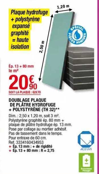 doublage plaque de plâtre hydrofuge + polystyrène (th 32)