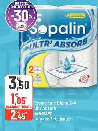 essuie-tout blanc 2=4 ultr'absorb sopalin