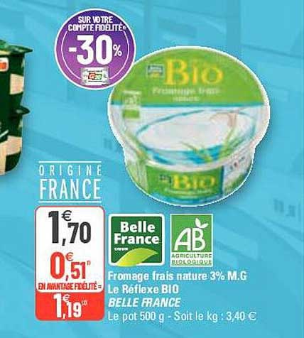 fromage frais nature 3% m.g. le réflexe bio belle france