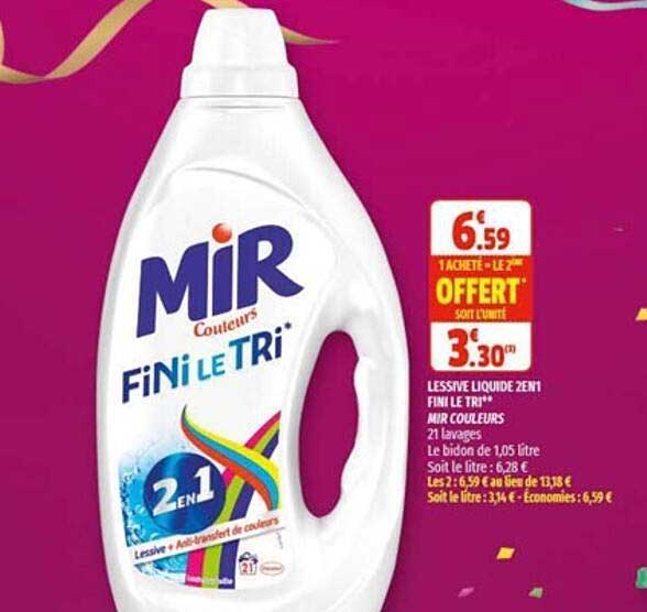lessive liquide 2en1 fini le tri mir couleurs