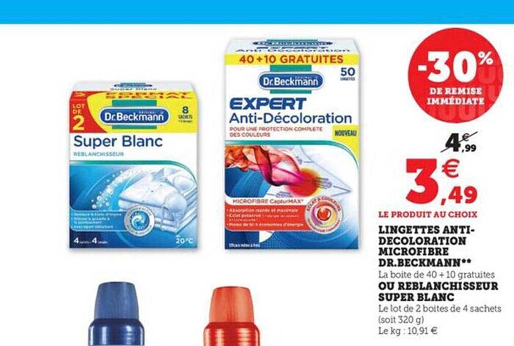 lingettes anti-décoloration microfibre dr beckmann ou reblanchisseur super blanc