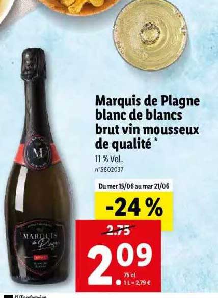 Marquis De Plagne Blanc De Blancs Brut Vin Mousseux De Qualité