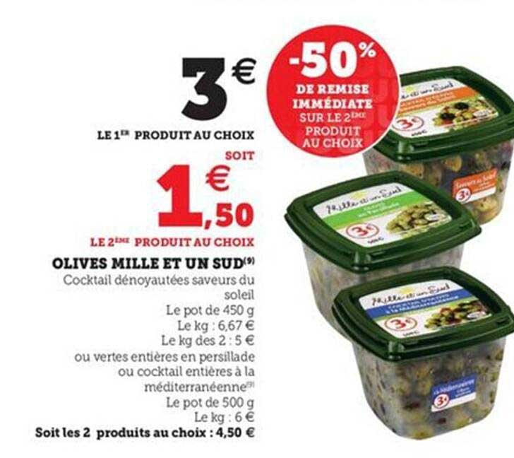 olives mille et un sud 50% de remise immédiate sur le 2ème produit au choix
