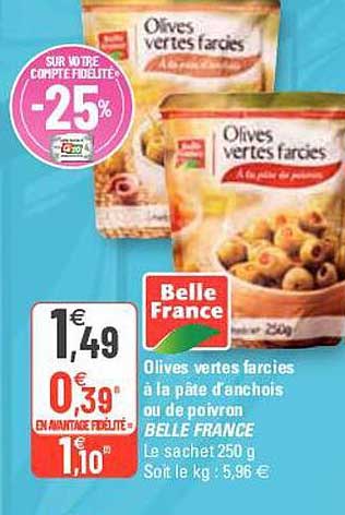 olives vertes farcies à la pâte d'anchois ou de poivron belle france