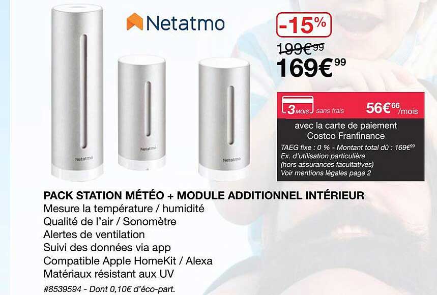 pack station météo + module additionnel intérieur netatmo