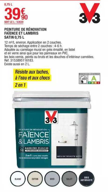 peinture de rénovation faïence et lambris satin 0,75l 3v3