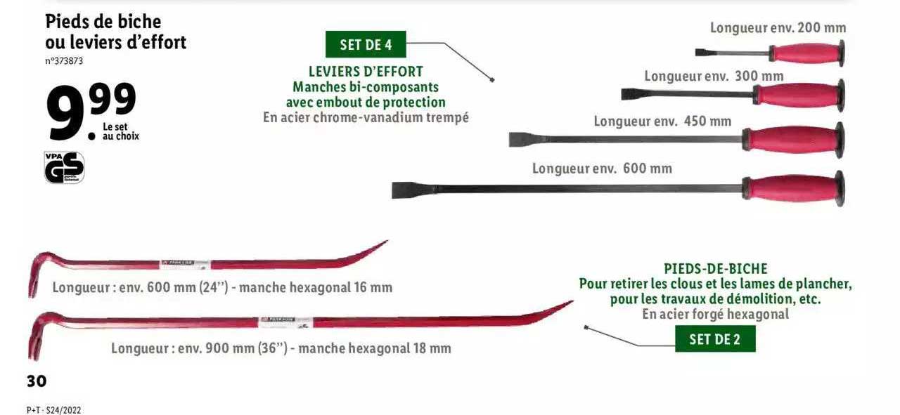 pieds de biche ou leviers d'effort