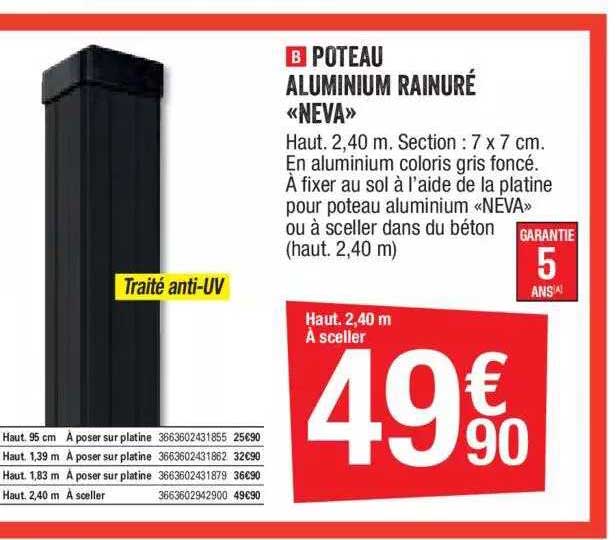 poteau aluminium rainuré  «neva»