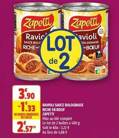 ravioli sauce bolognaise riche en boeuf zapetti