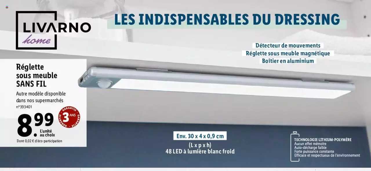 réglette sous meuble sans fil livarno home