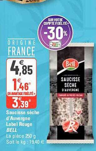 Saucisse Sèche D'auvergne Label Rouge Bell