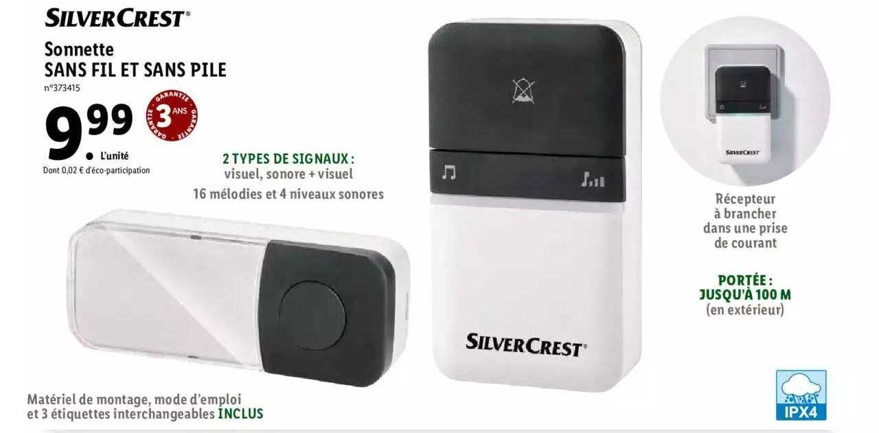 sonnette sans fil et sans pile silver crest