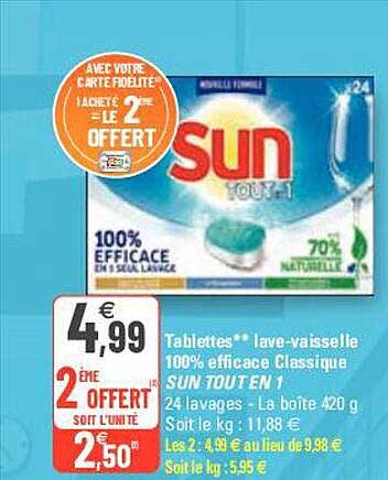 Tablettes Lave-vaisselle 100% Efficace Classique Sun Tout En 1