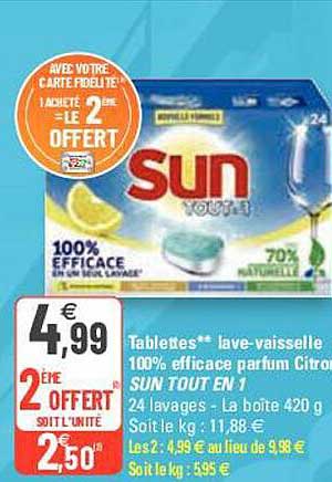 tablettes lave-vaisselle 100% efficace parfum citron sun tout en 1