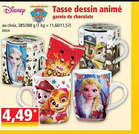 tasse dessin animé garnie de chocolat disney, paw patrol