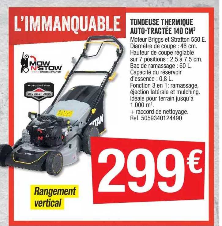 tondeuse thermique auto-tractée 140 cm² mown'stow