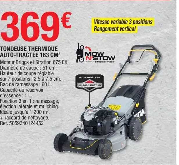 tondeuse thermique auto-tractée 163 cm³ mown'stow