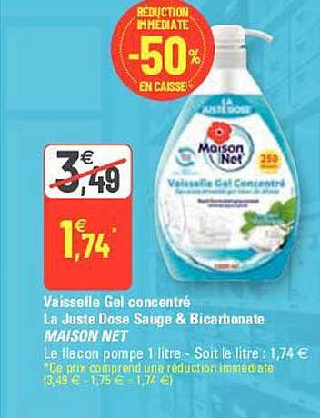 vaisselle gel concentré la juste dose sauge & bicarbonate maison net