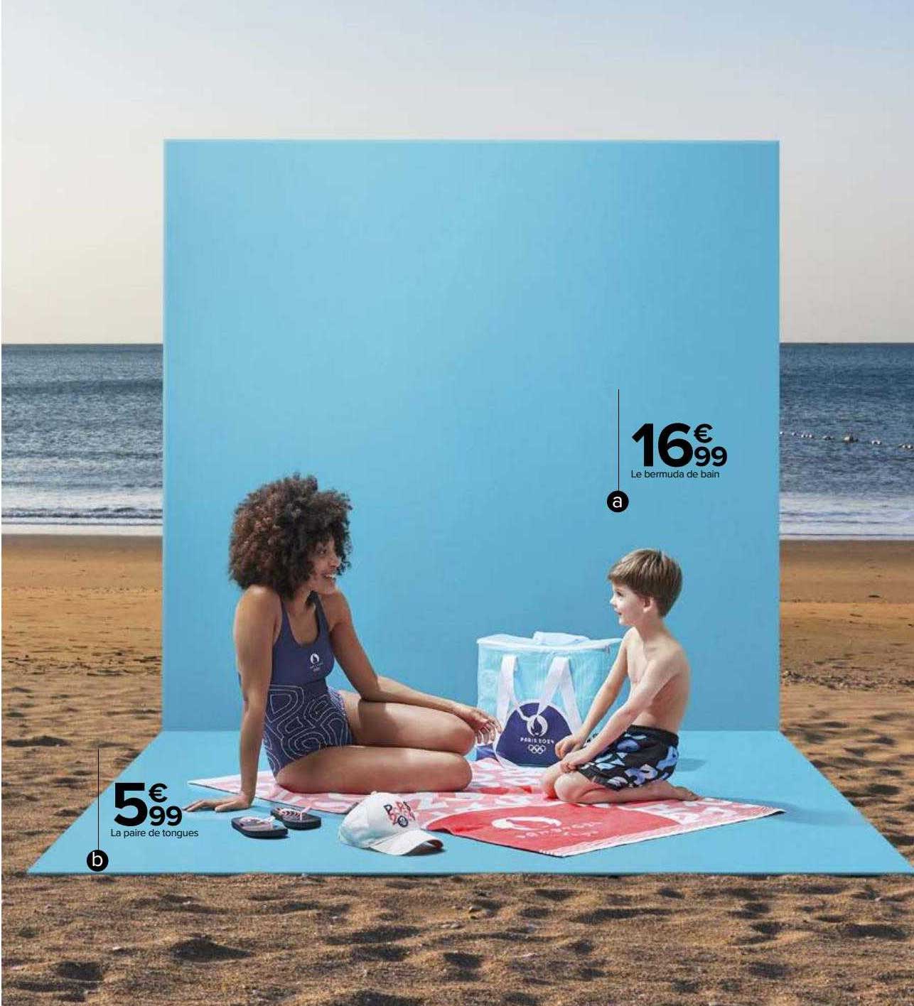 la paire de tongues, le bermuda de bain