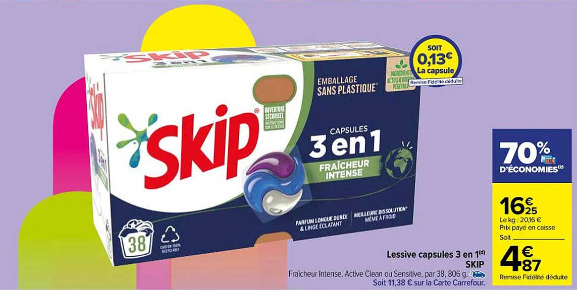 Lessive Capsules 3 En 1 Skip