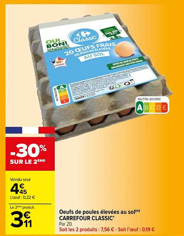 œufs de poules élevées au sol carrefour classic'