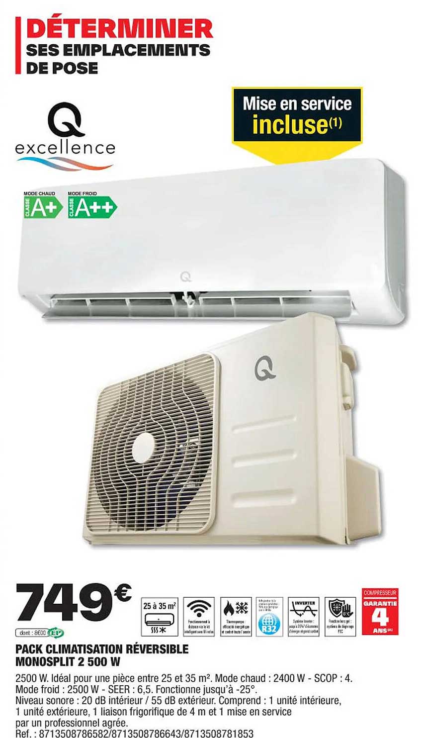 pack climatisation réversible monosplit 2500w