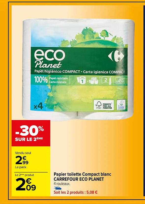 papier toilette compact blanc carrefour éco planet
