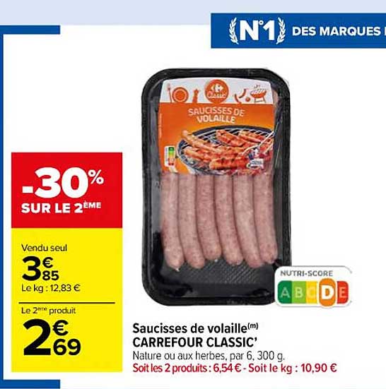 Saucisses De Volaille Carrefour Classic'