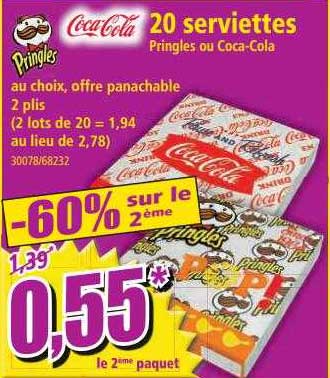 20 serviettes pringles ou coca-cola