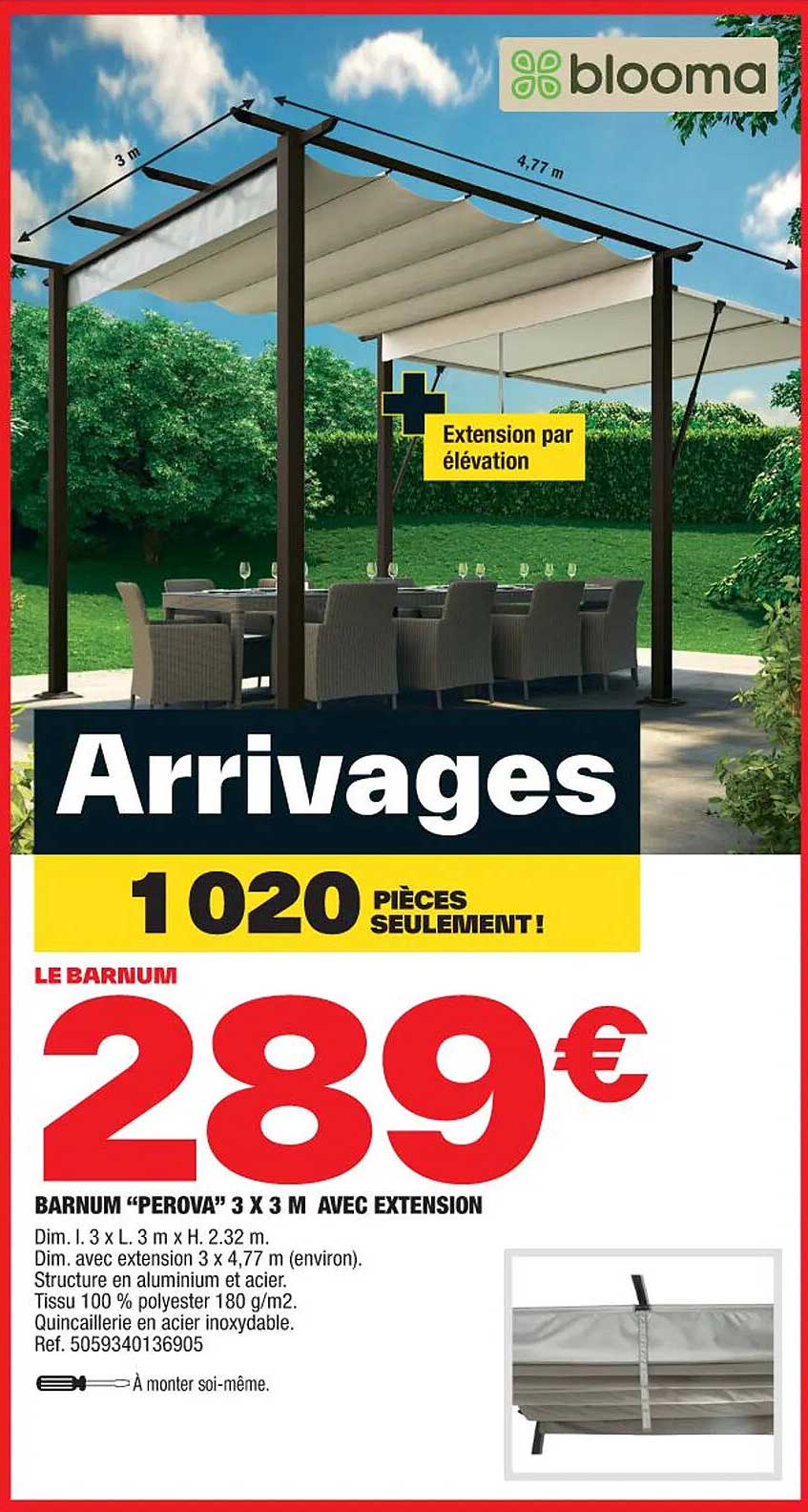 barnum "pervoa" 3 x 3 m avec extension