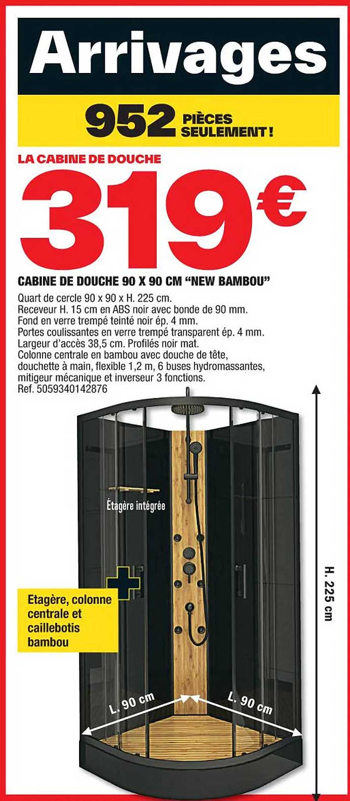cabine de douche 90 x 90 cm "new bambou"