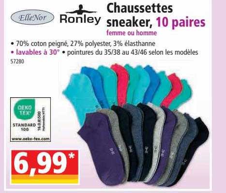 chaussettes sneaker, 10 paires femme ou homme elleNor, ronley
