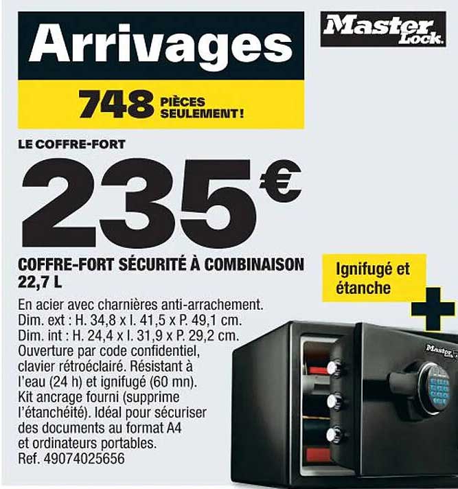 coffre-fort sécurité à combinaison 22,7l master lock
