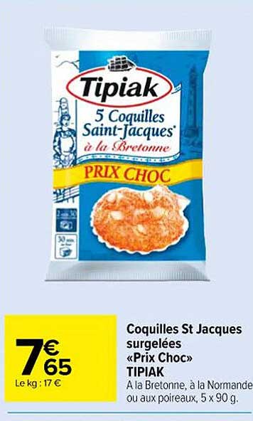 coquilles st jacques surgelées «prix choc» tipiak