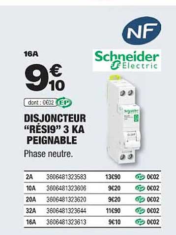 disjoncteur "rési9" 3 ka peignable schneider electric