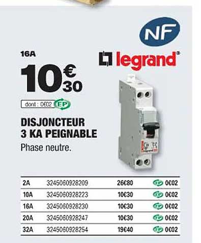 disjoncteur 3 ka peignable legrand