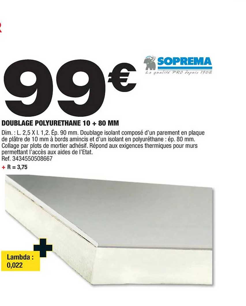 doublage polyuréthane 10 + 80 mm soprema
