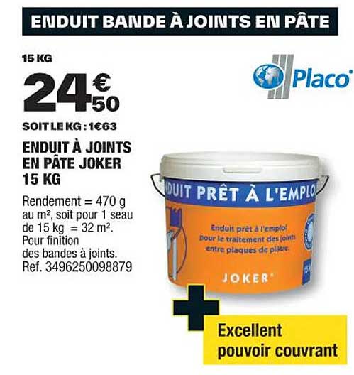 enduit à joints en pâte joker 15 kg placo