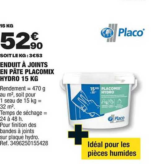 enduit à joints en pâte placomix hydro 15 kg