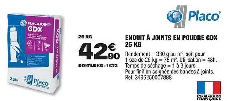enduit à joints en poudre gdx 25 kg placo