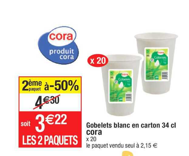 gobelets blanc en carton 34cl cora