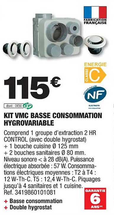 Kit Vmc Basse Consommation Hygrovariable