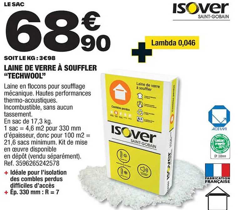 laine de verre à souffler "techwool" isover