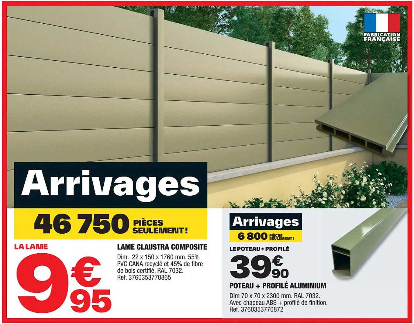 Lame Claustra Composite, Poteau + Profilé Aluminium