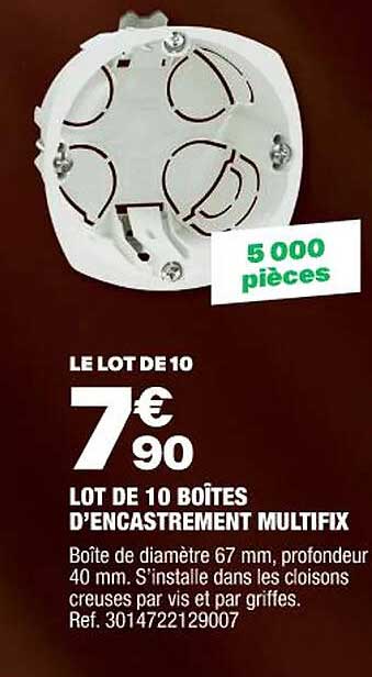 lot de 10 boîtes d'encastrement multifix