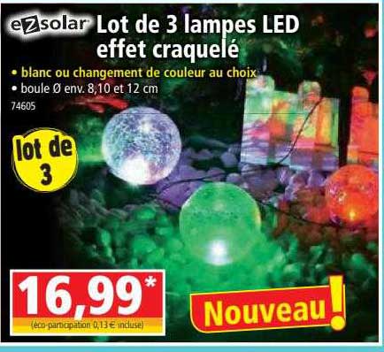 lot de 3 lampes led effet craquelé ezsolar