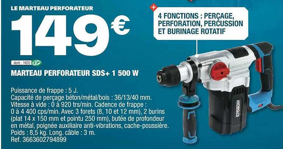 marteau perforateur sds+ 1500w erbauer