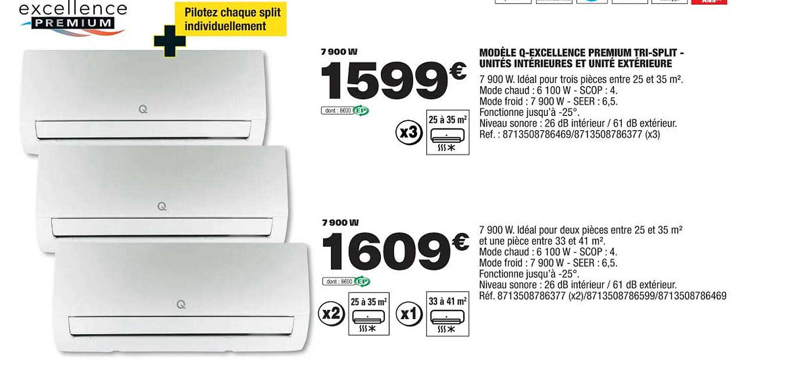 modèle q-excellence premium tri-plit - unités intérieures et unité extérieure