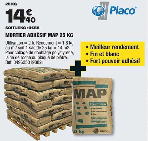 mortier adhésif map 25 kg placo